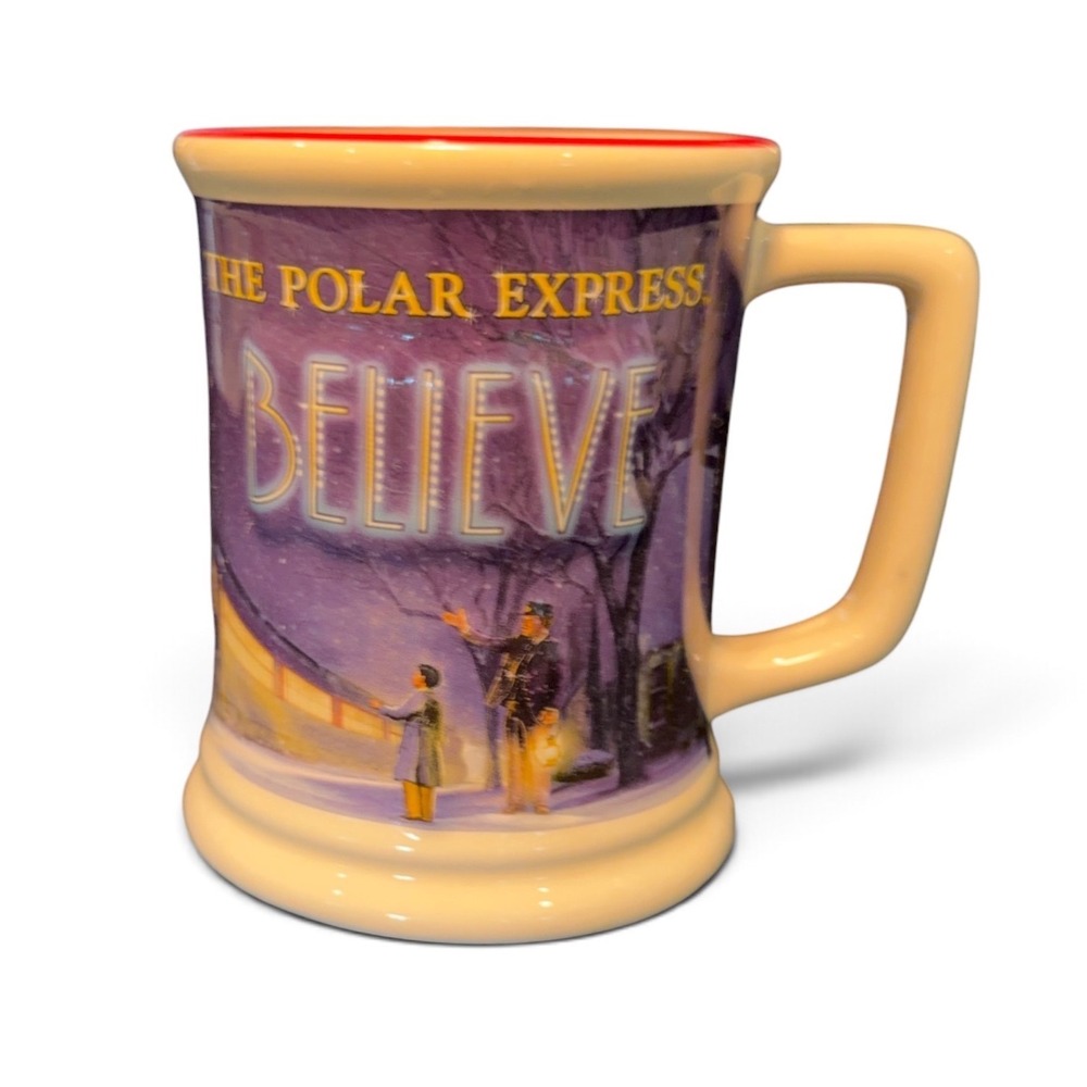 The Polar Express Believe Ceramic Mug Warner Bros 2019 Red Rim Holiday Cup